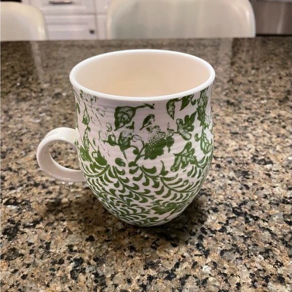 Anthropologie Green White Floral Mug Brown Monogram Initial Mug Lower Case “n” - Picture 4 of 10